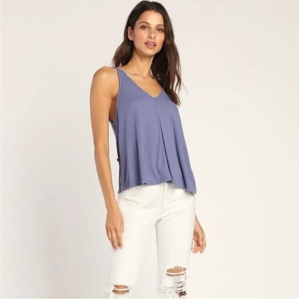 Intimately Free People Ribbed Dani Swing Tank Top in Dusty Iris Blue S